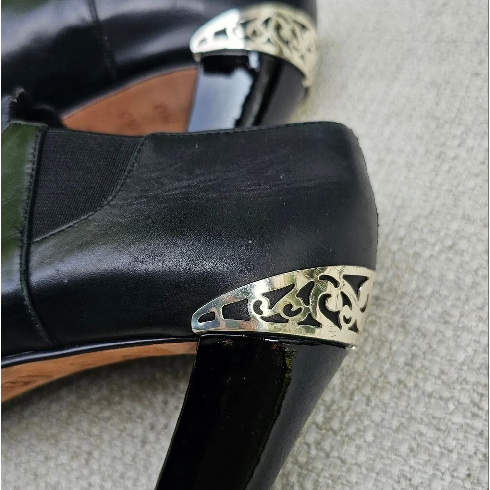 Brighton Black Leather Heeled Shoes with Lace Detail Silver Embellished 7.5 Med - Picture 9 of 11